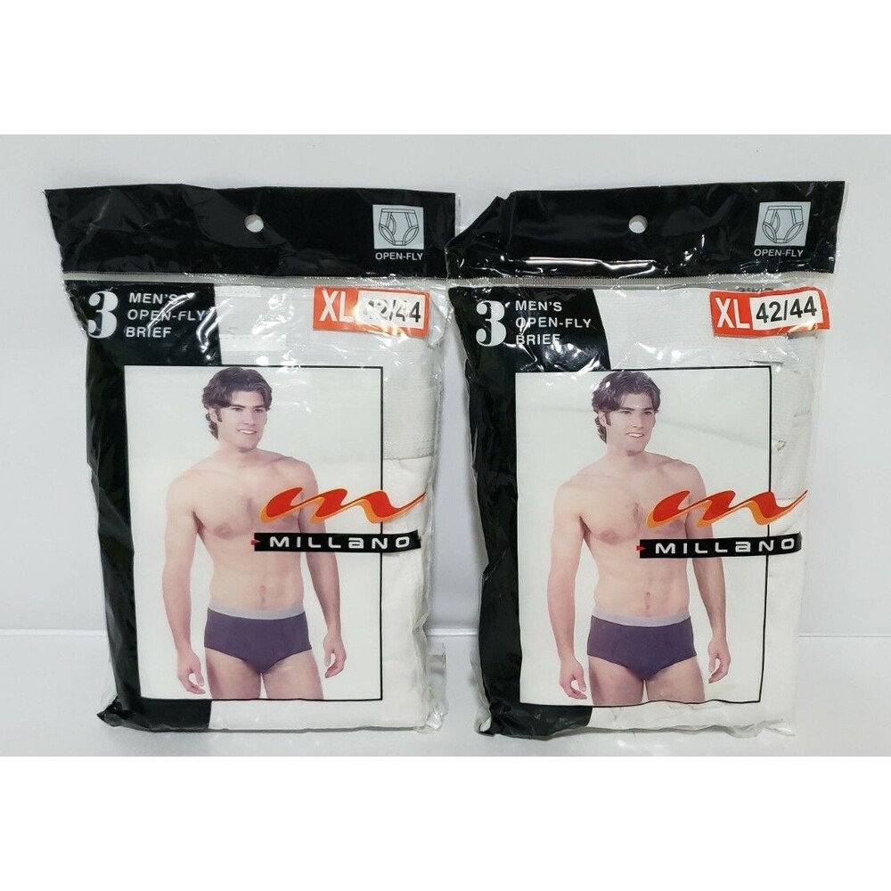 6x Vintage Men's Millano Open-Fly XL (42/44) White Cotton Briefs - MB380